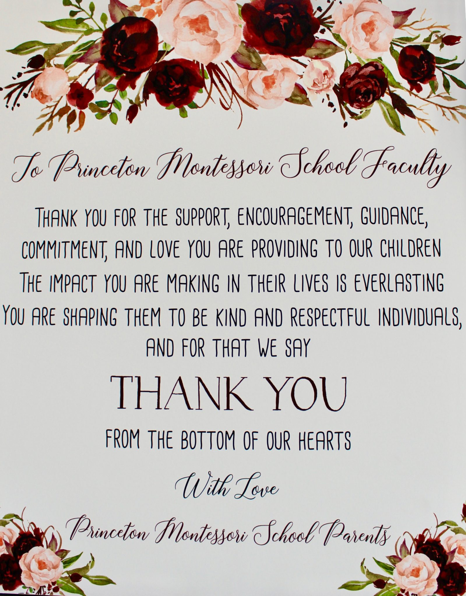 Thank you parents! - Princeton Montessori School